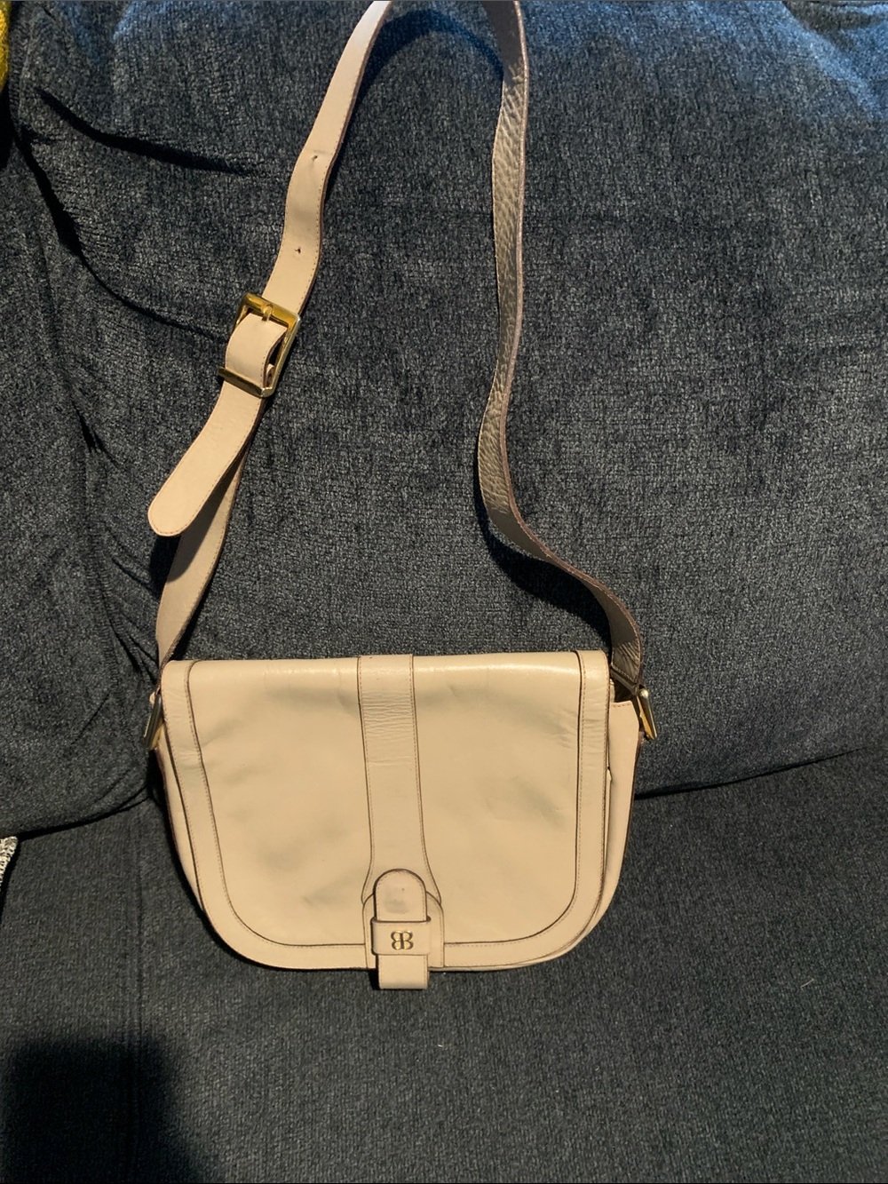 Vintage Balenciaga Beige Leather Crossbody Bag with Gold Hardware